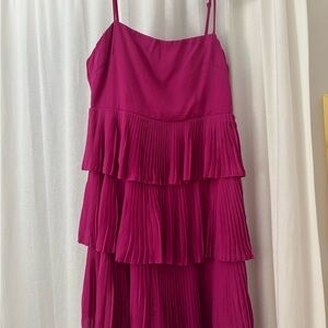 TCEC Spaghetti Strap Tiered Dress in Bright Pink
